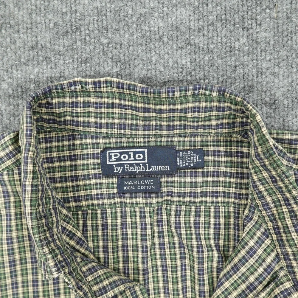 Vintage Polo Ralph Lauren Shirt Mens Large Green Blue Plaid Marlowe Long Sleeve